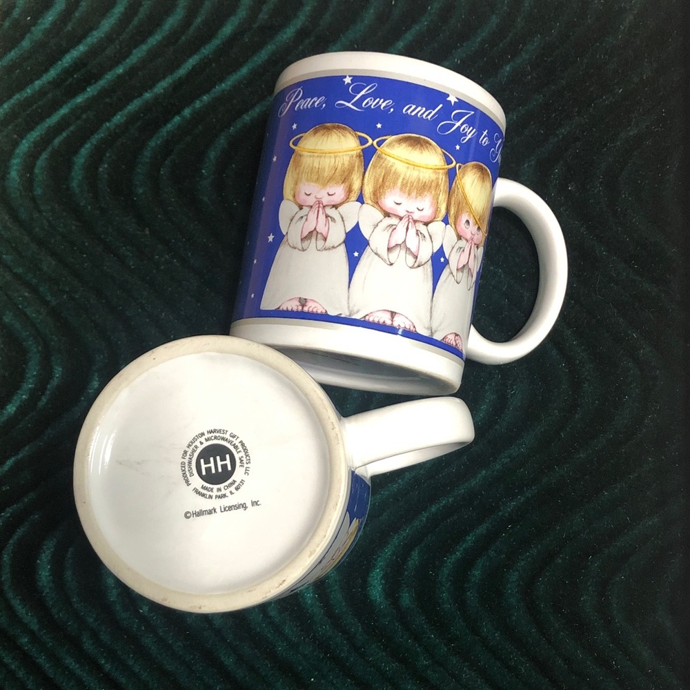 Vintage Hallmark Houston Harvest Angel Mug - Set of 2 - Peace Love Joy